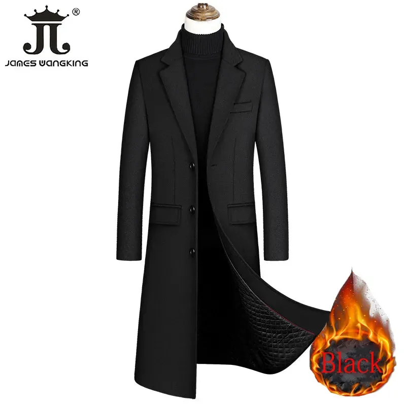 2023 Autumn and Winter Boutique Woolen Black Gray Classic Solid Color Thick Warm Men's Extra Long Wool Trench Coat Male Jacket