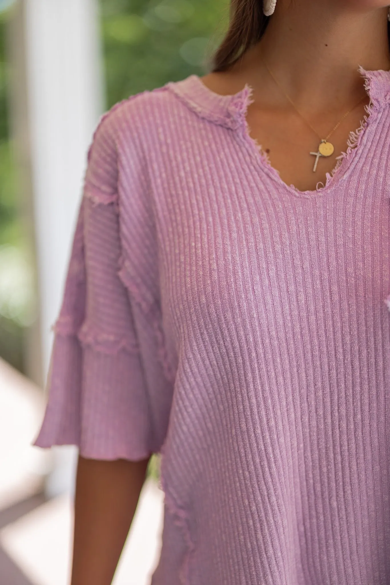 Cozy Perfection Washed Lilac Top