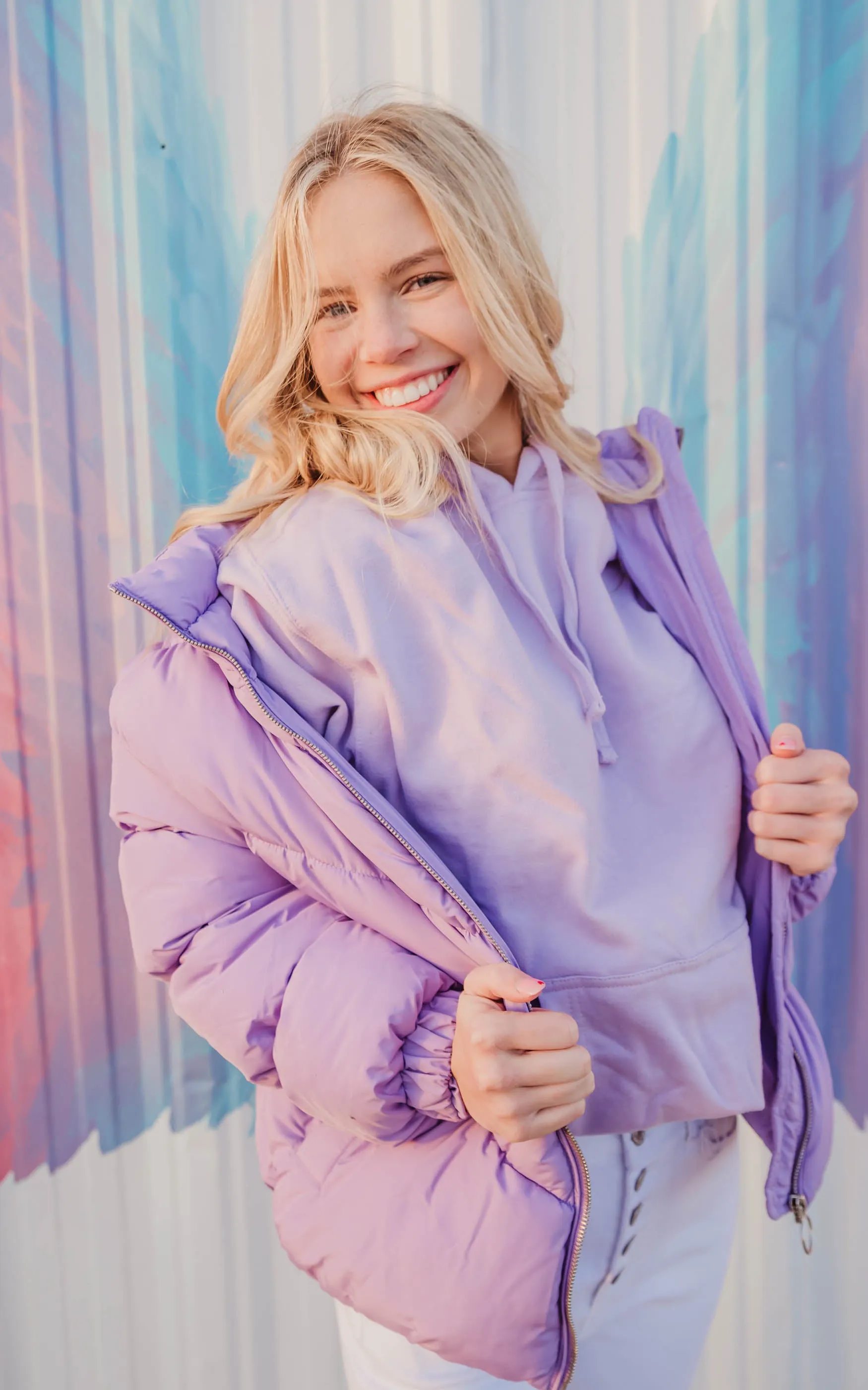 Long Sleeve Fluffy Puffer Jacket  | Lavender - Final Sale