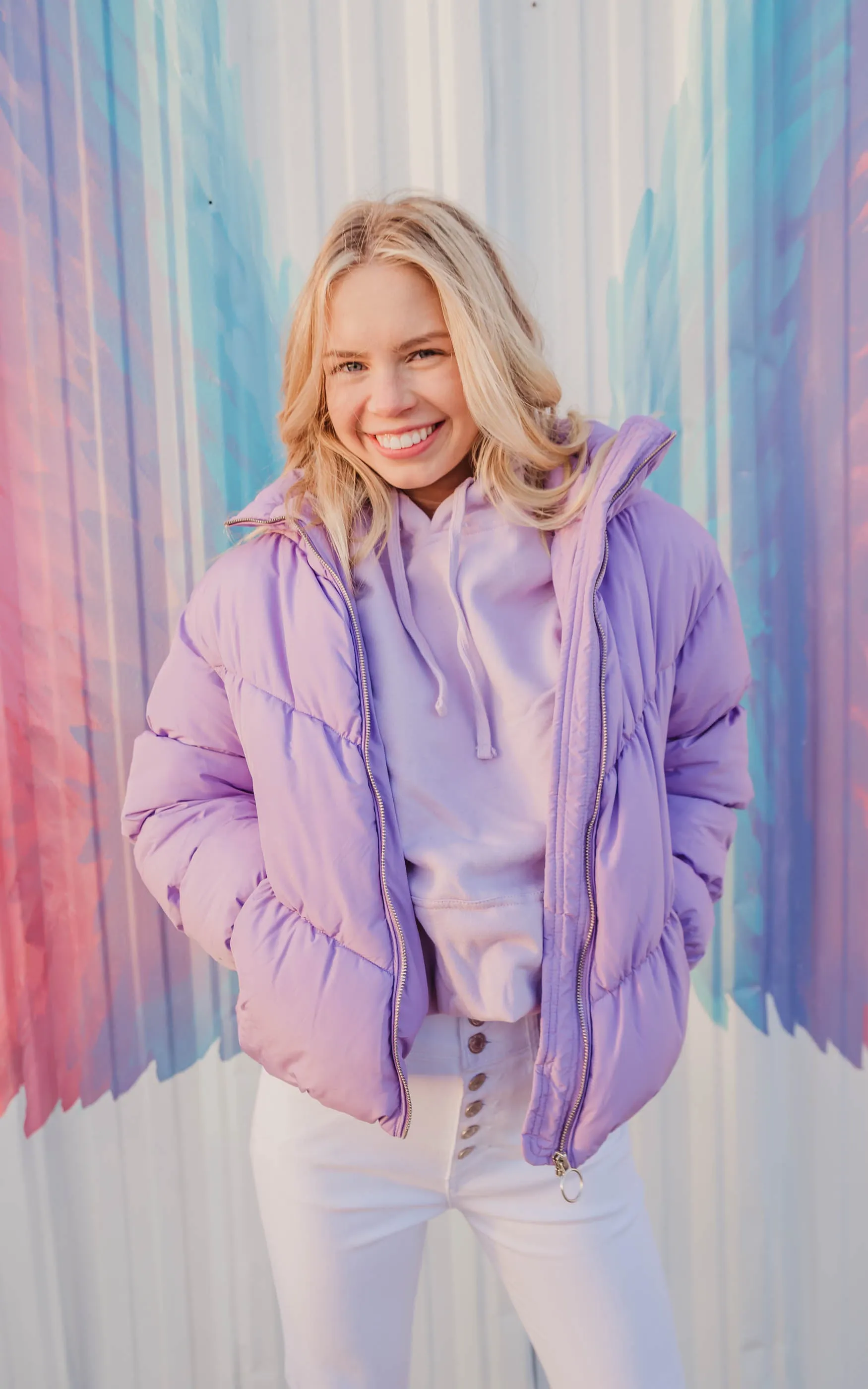 Long Sleeve Fluffy Puffer Jacket  | Lavender - Final Sale