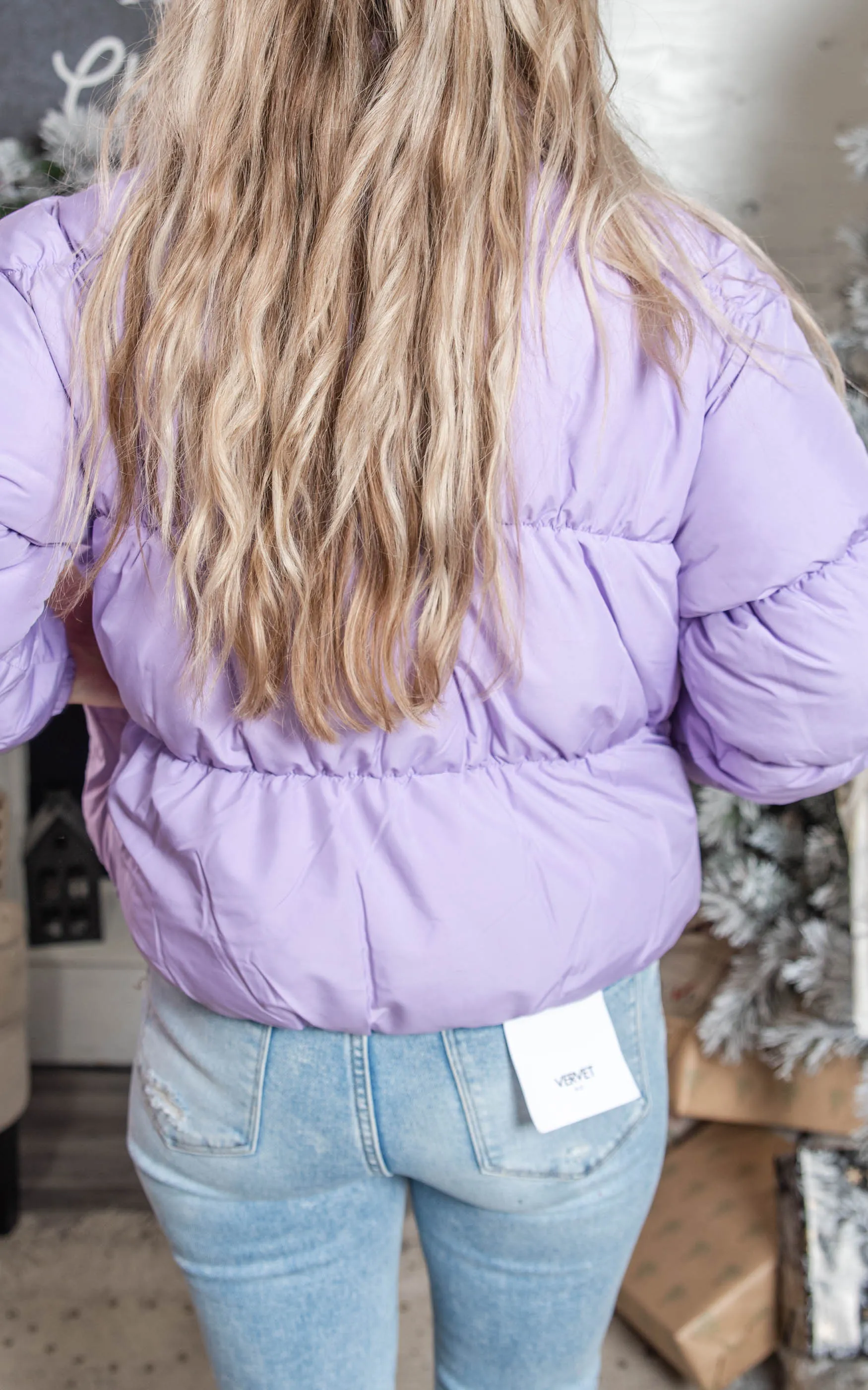 Long Sleeve Fluffy Puffer Jacket  | Lavender - Final Sale