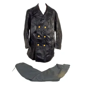 Original German Kriegsmarine U-Boat Double Breasted Leather Jacket and Trouser Set