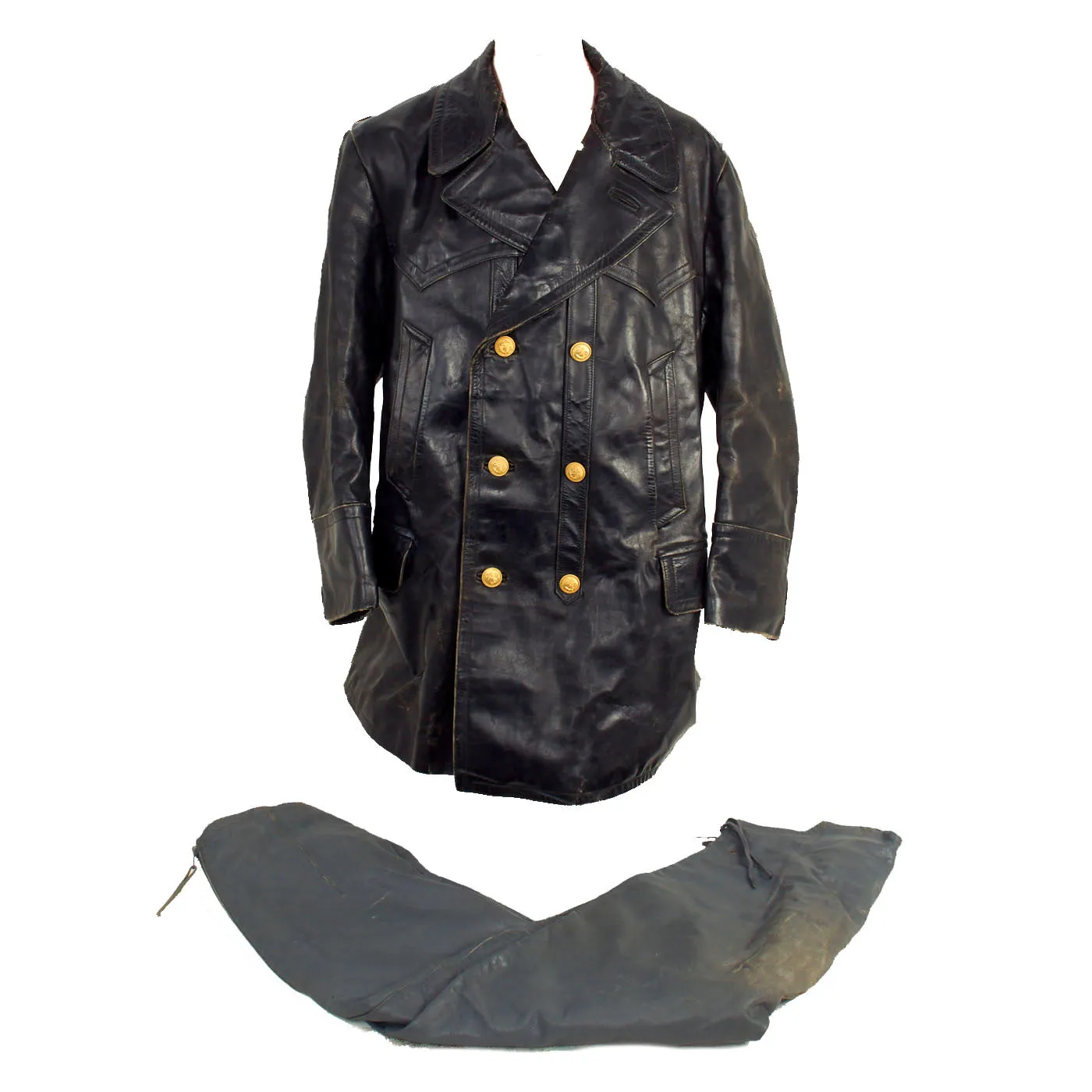 Original German Kriegsmarine U-Boat Double Breasted Leather Jacket and Trouser Set