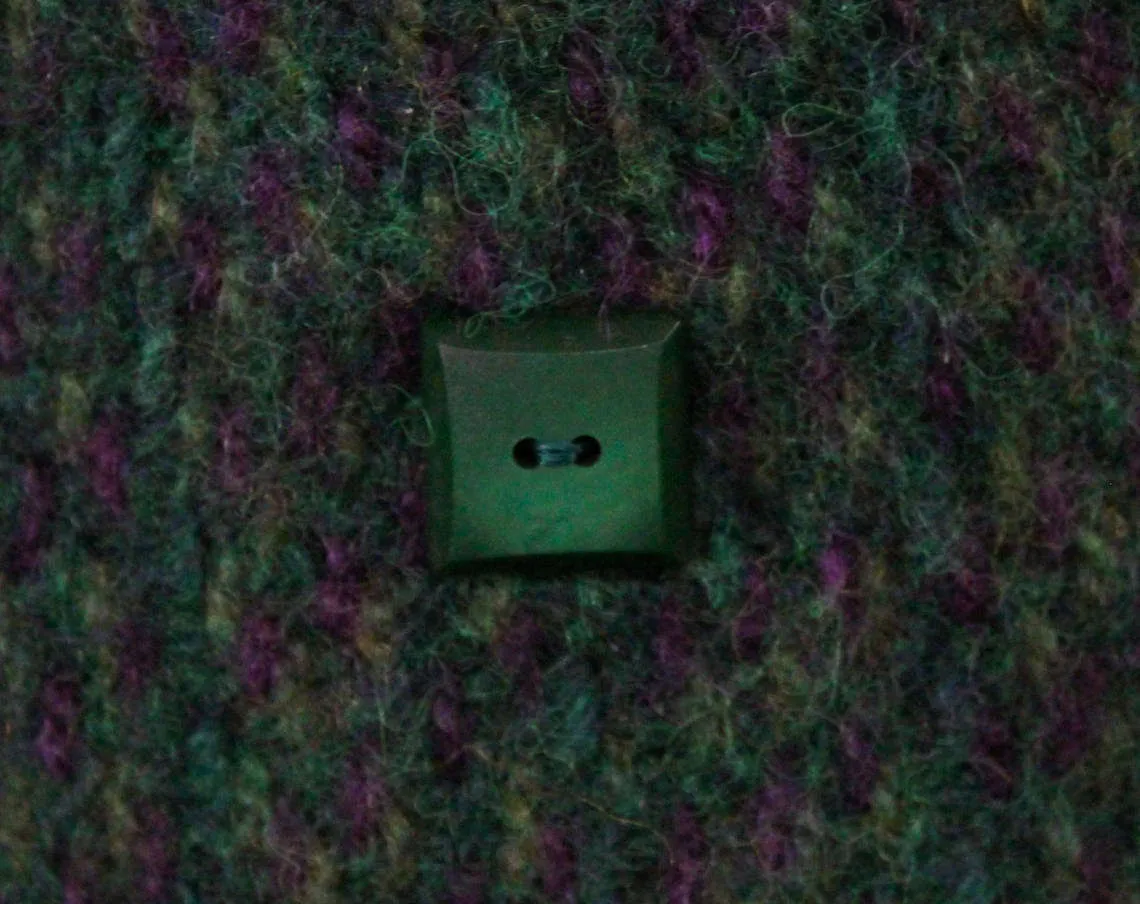 Size 12 Tweed Jacket - 1990s Emerald Green & Purple Wool Blazer - 90s Hip Length Overcoat - Heavy Mohair Tweed - Square Buttons - Bust 40