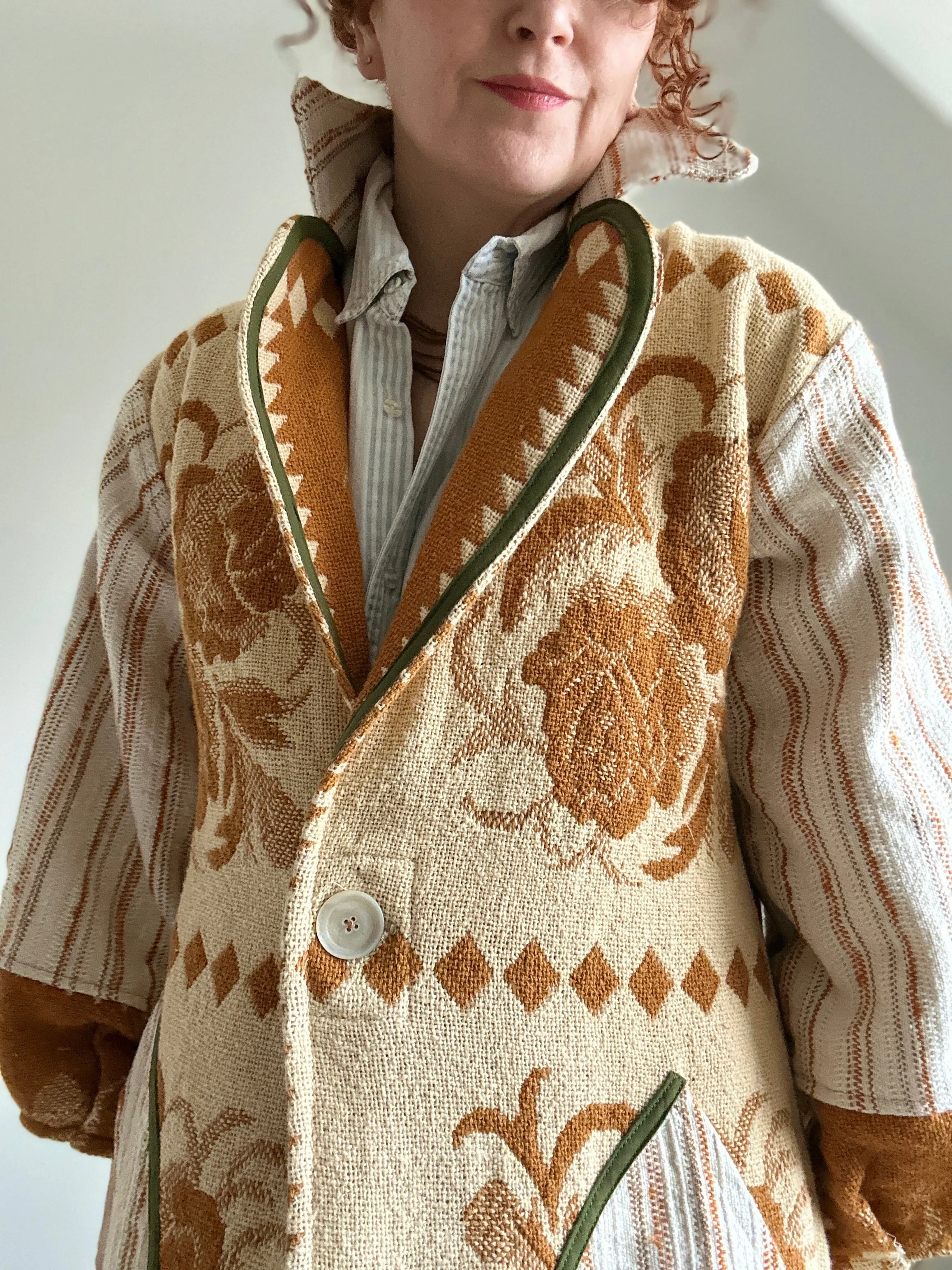 Trench with Vintage wool & Cotton Throw Blankets Size S/M #TRENCH11